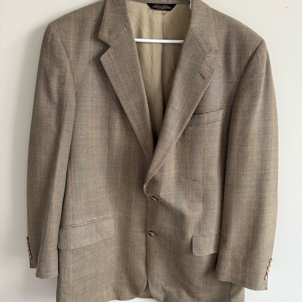 Brooks Brothers Camel Brown Plaid Blazer Jacket 43 L
